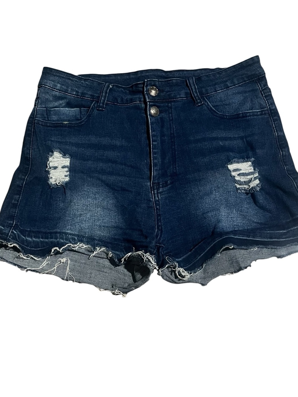 Crazy Train High-Rise Distressed Dark Blue Denim Shorts Size L